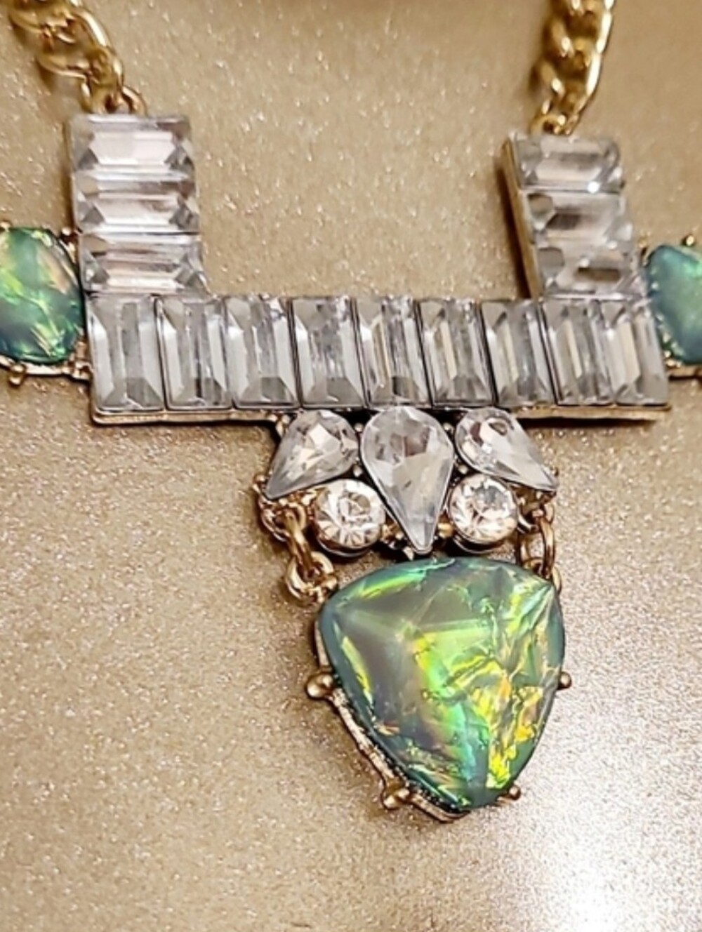 Vintage Estate Art Deco Avant Garde Opal Crystal Gold Necklace